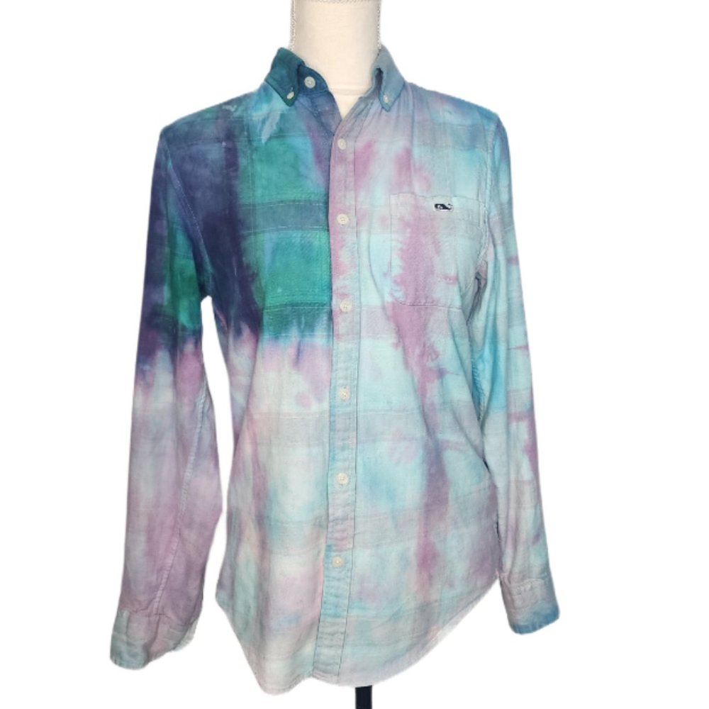 Gladiator Art & Apparel. Hand Tie-Dyed, Vineyard Vines Flannel Shirt. Size XS